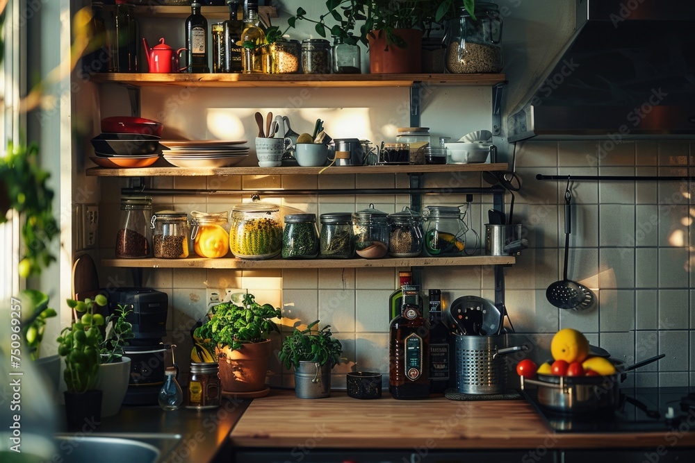 A kitchen filled with lots of pots and pans. Suitable for cooking and culinary themes A kitchen filled with lots of pots and pans. Suitable for cooking and culinary themes