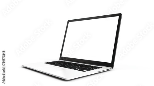 A modern laptop computer on a clean white background, suitable for technology and workspace concepts