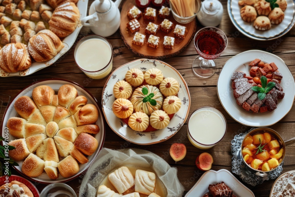 A wooden table topped with plates of food. Ideal for food bloggers or restaurant promotions A wooden table topped with plates of food. Ideal for food bloggers or restaurant promotions