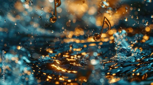 Close up view of water surface with floating musical notes. Suitable for music and relaxation concepts photo
