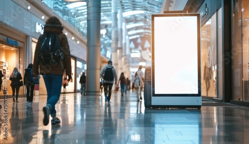 large white blank advertisement sign standing in a shopping mall Generative AI
