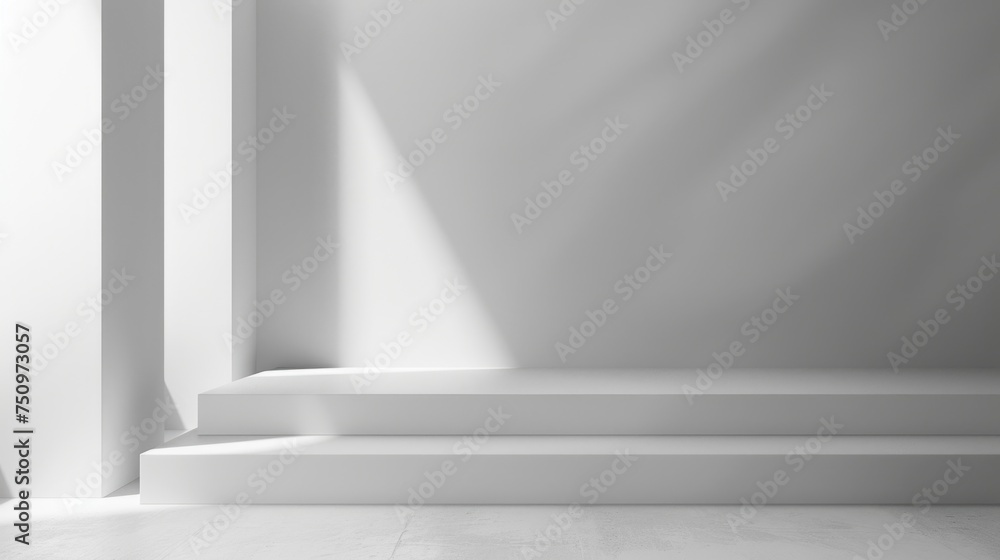 A minimalist room with white walls and stairs. Ideal for interior design concepts A minimalist room with white walls and stairs. Ideal for interior design concepts