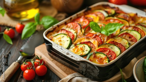 Fresh tomatoes and zucchini on a cutting board, ideal for recipe blogs or cooking magazines