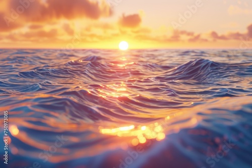 Beautiful sunset scene over the ocean waves. Ideal for travel and nature concepts
