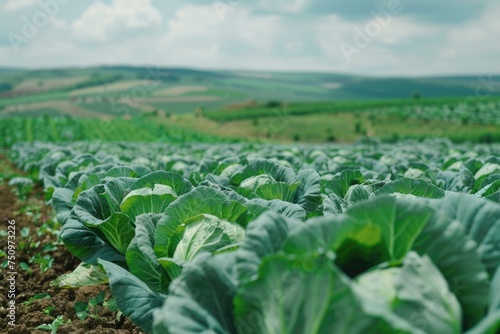 A field of cabbage growing in the middle of a field. Suitable for agricultural concepts © Fotograf