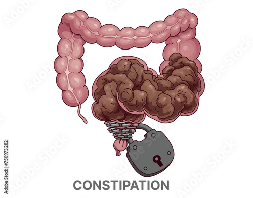 Constipation.  Healthcare illustration. Cartoon illustration. Vector illustration.