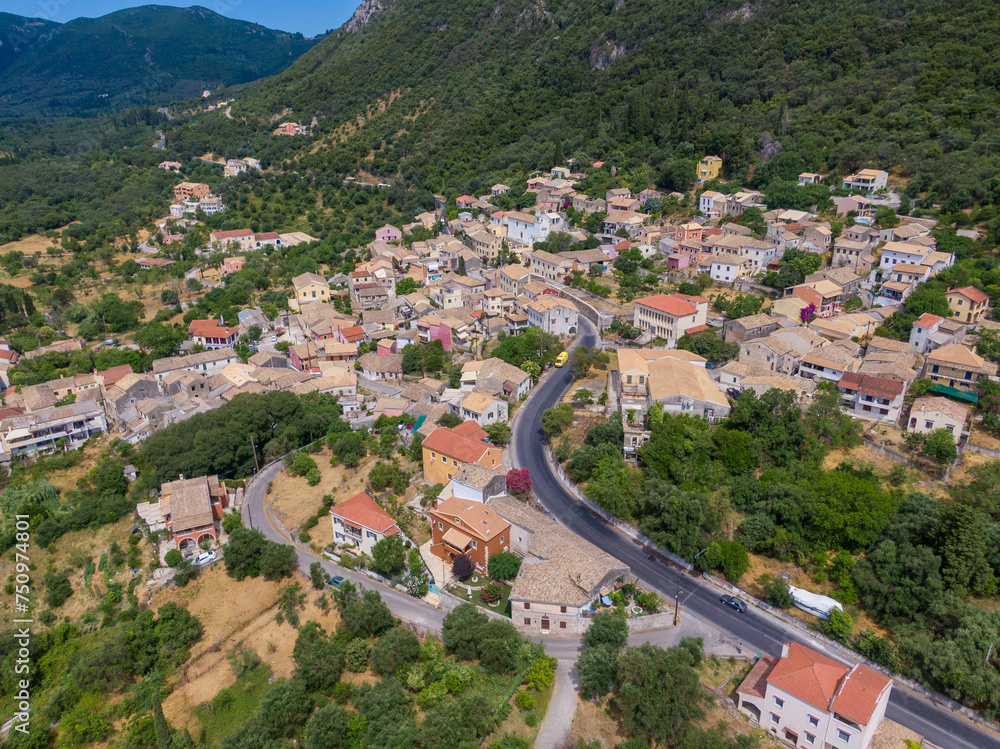 Traditional village in corfu island,Greece, Aerial view
