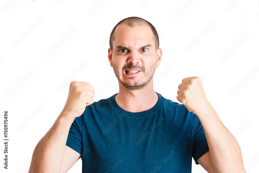 bald man on white background doing hand gestures bald man on white background doing hand gestures