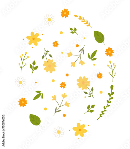 Happy Easter, hand drawn flowers in an Easter egg. Design for Easter holiday card and invitation. Vector illustration, flat style. © Nadiia