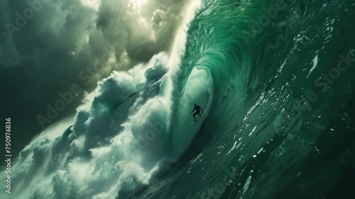 Man Riding Wave on Surfboard