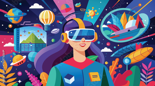 Woman Experiencing Virtual Reality Adventures