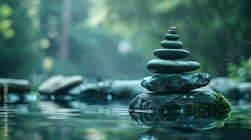 a stack of rocks sitting on top of a body of water