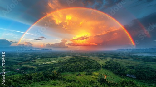 Two Rainbows Over Lush Green Valley photo