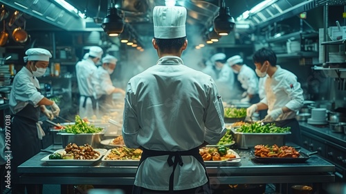 Man Standing in Kitchen Preparing Food