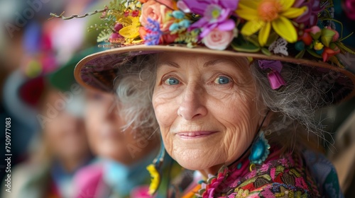 Woman Wearing Hat With Flowers