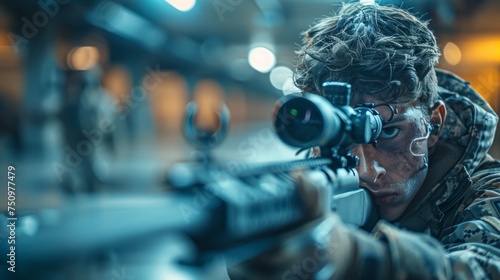 Man Holding Rifle and Aiming at Camera