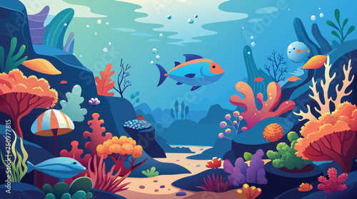 Colorful Coral Reef Ecosystem With Marine Life
