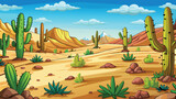 Desert Scene With Cactus Trees and Rocks