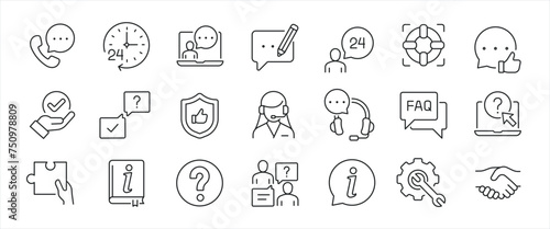 Support simple minimal thin line icons. Related call center, service, assitant, information. Editable stroke. Vector illustration.
