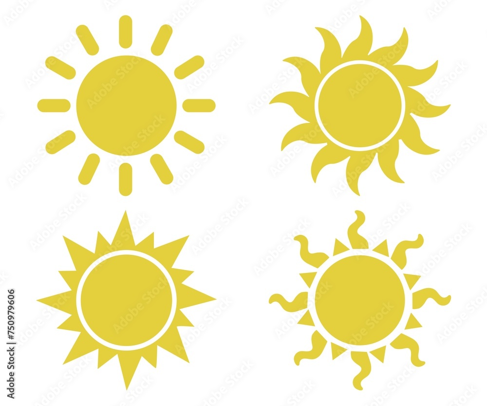Flat illustration. Sun icons. Set of four on a white background...
