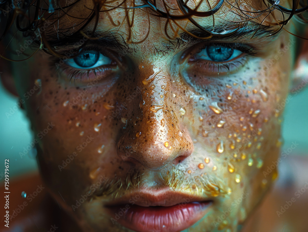 Portrait of a determined athlete, sweating and pushing through a challenging workout, with eyes fixed on the prize Portrait of a determined athlete, sweating and pushing through a challenging workout, with eyes fixed on the prize