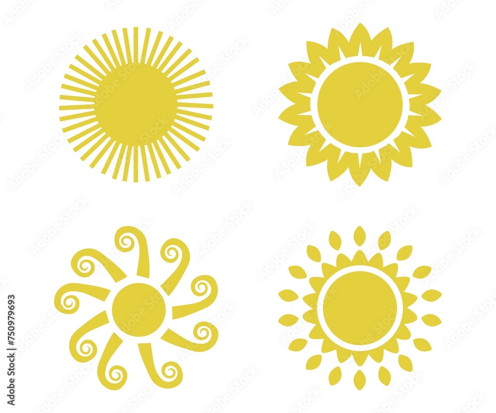 Flat illustration. Sun icons. Set of four on a white background... Flat illustration. Sun icons. Set of four on a white background...