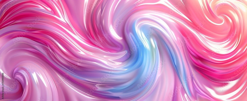 Silky pink and blue abstract background with a fluid, glossy wave pattern.