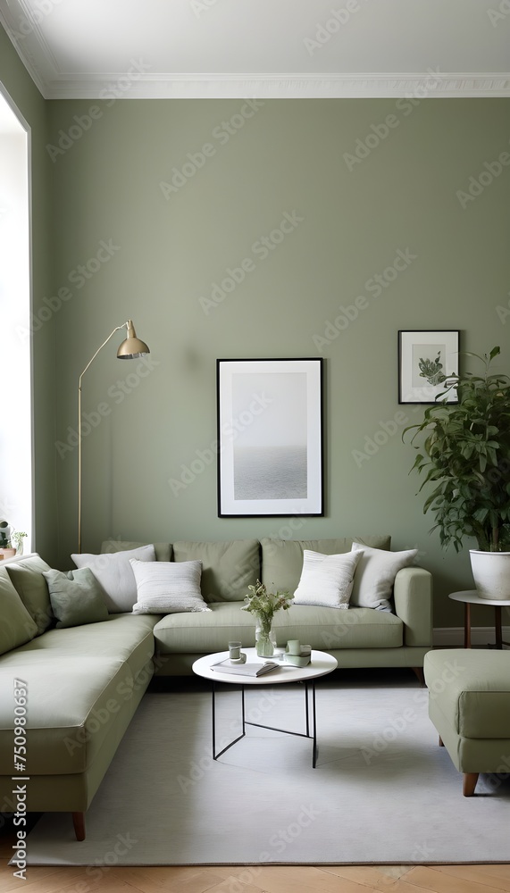 This lovely modern living room has a monochromatic sage-green wall with contemporary wall color and furnishings like a table, chair, and houseplants. This lovely modern living room has a monochromatic sage-green wall with contemporary wall color and furnishings like a table, chair, and houseplants.
