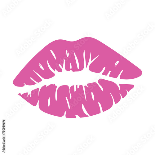 Pink lips isolated on white background. Kiss mark. Vector illustration