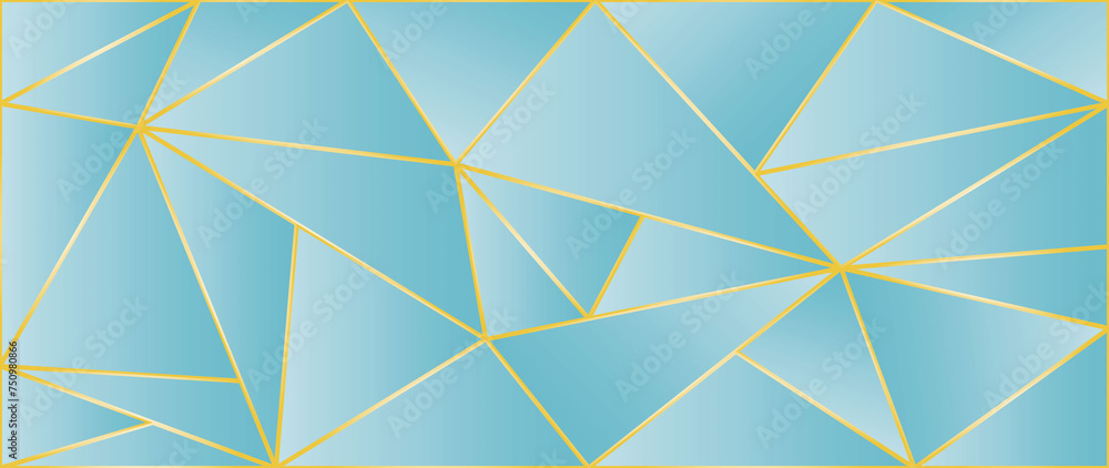 Flat illustration. Abstract design in blue color with golden lines..