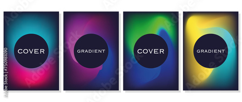 Flat poster set. Circle shape with colorful gradient. Abstract geometric background with dark blue background. Suitable for card, banner design, cover, screensaver, party invitation...