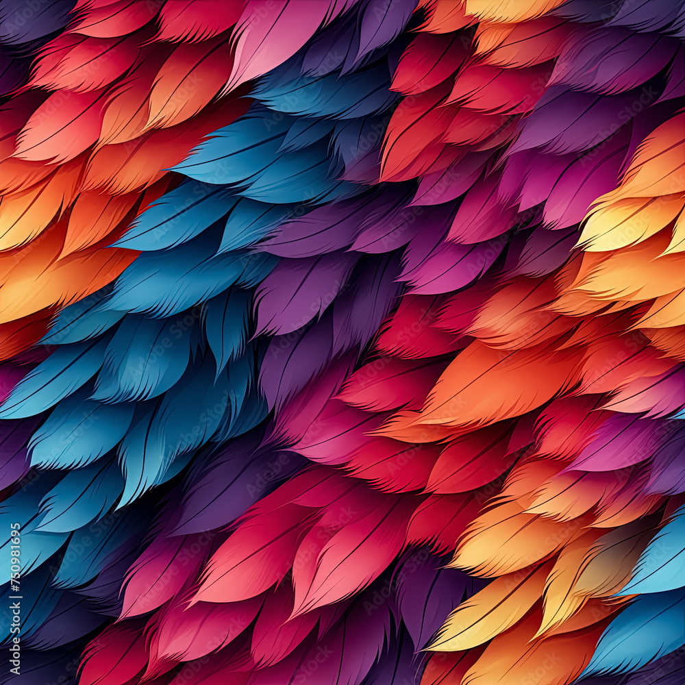 Fototapeta premium Seamless texture with multicolored feathers.