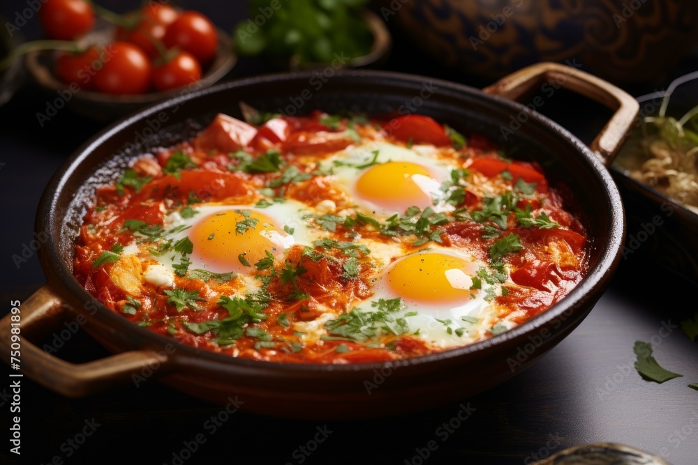 Shakshouka arabic. Egg tomato dinner. Generate Ai Shakshouka arabic. Egg tomato dinner. Generate Ai