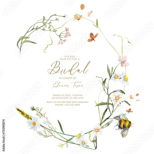 wreath and branches wild flowers series vector illustration PNG transparent background photo