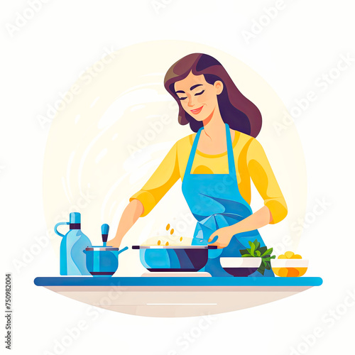 woman cooking in flat style. on white background