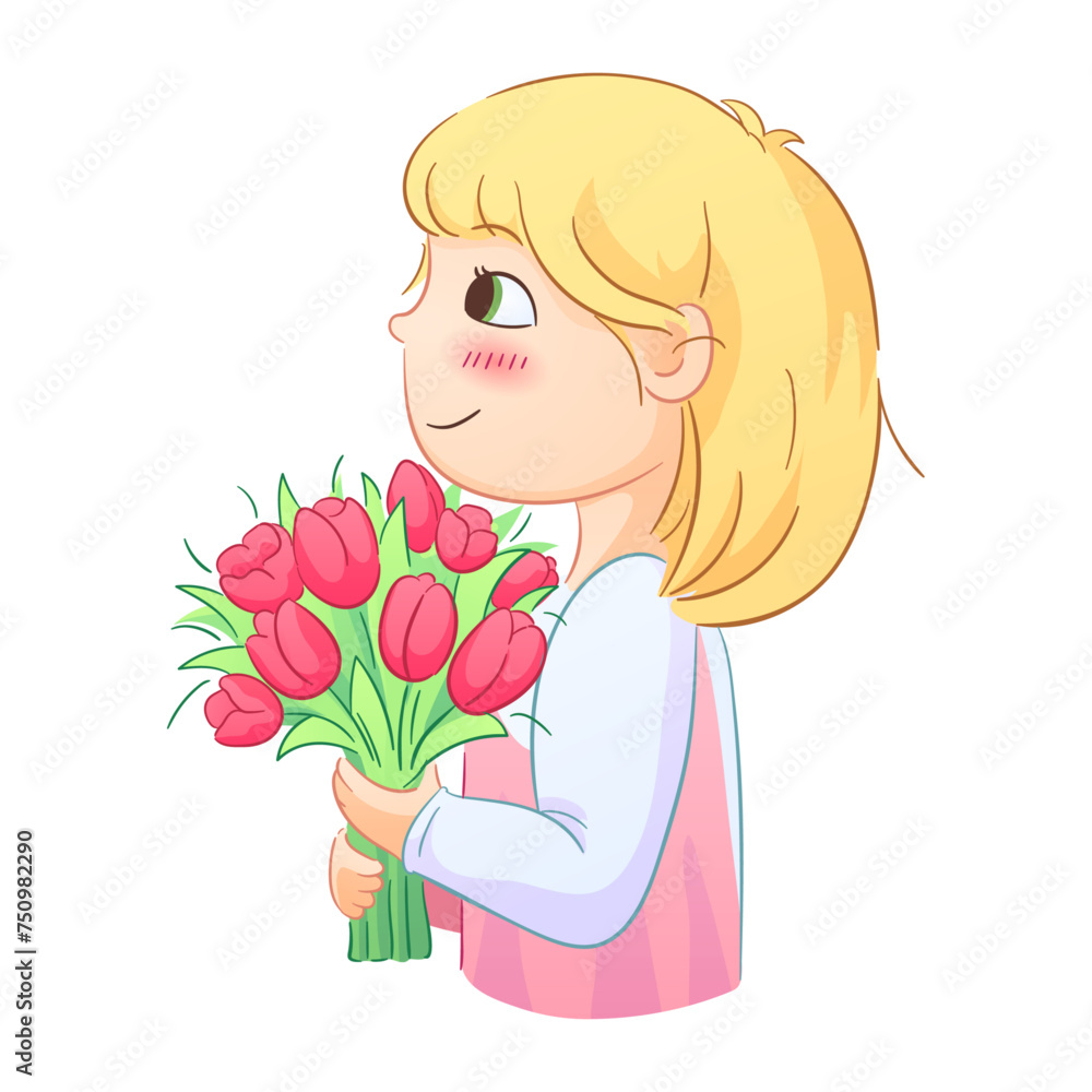 Cute illustrations of boys and girls of various nationalities, perfect for celebrating Mother's Day, International Women's Day, Children's Day, and floral themes. 