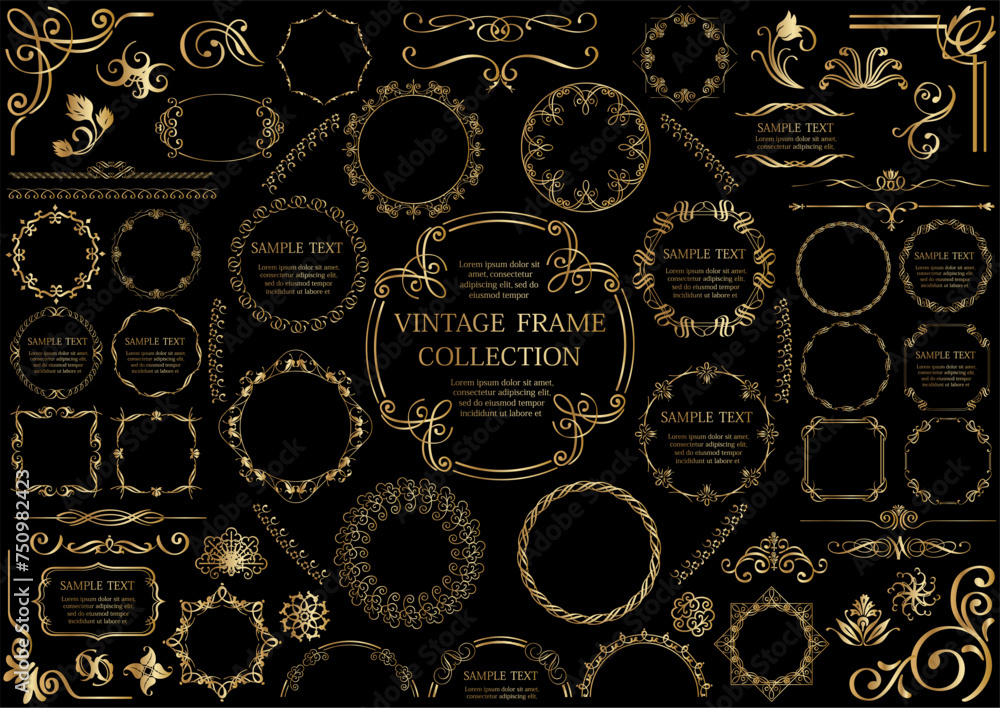 Ornamental Golden Circular Frame Set Vector