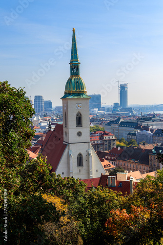 View to the famous St. Martin's Cathedral and the old town in Bratislava, Slovakia