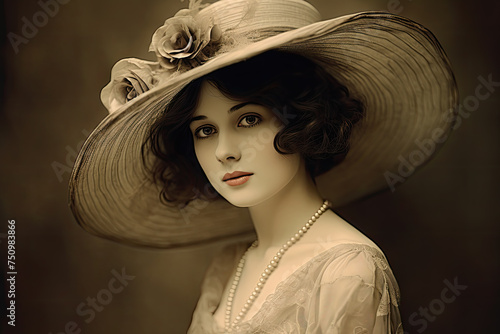 portrait of a young woman in the style of the 1910s photo