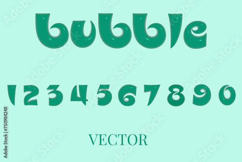 3D bubble font alphabet numbers in y2k style. Turquoise inflated type text isolated on background. Vector realistic