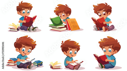 Child with books. Child doing homework or reading is