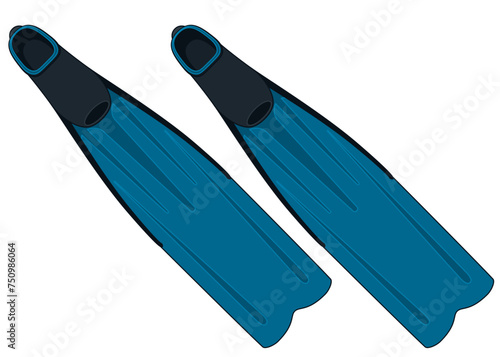 freediving, pair of long blade fins isolated on a white background