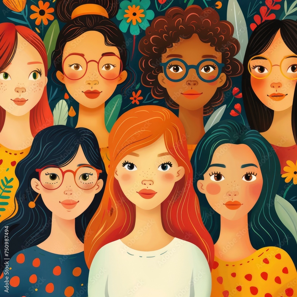 Various drawings of women with the concept of International Women's Day Various drawings of women with the concept of International Women's Day