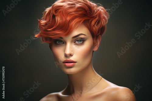 Short haircut stylish lady portrait. Sexy vogue chic nature beauty. Generate Ai