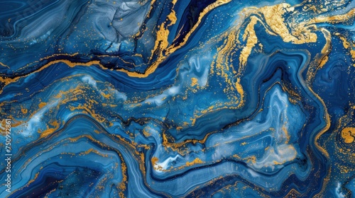 Abstract Marble Wallpaper: Luxurious Texture in Gold and Blue Tones