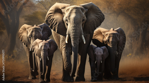 Family of elephants in the wild