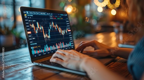 crypto analyst market trading chart on screen . analyzing bitcoin trading chart technology. photo