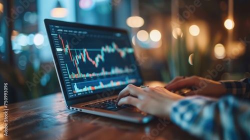 crypto analyst market trading chart on screen . analyzing bitcoin trading chart technology.