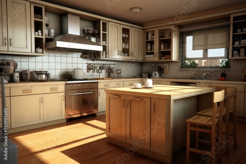 Simple kitchen room. Modern design. Generate Ai