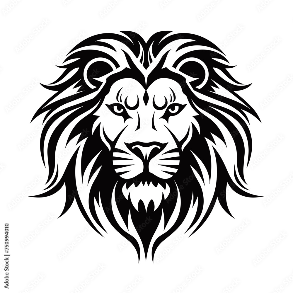 lion head black and white vector illustration isolated transparent background, logo, cut out or cutout t-shirt print design,  poster, baby products, packaging design, tribal tattoo